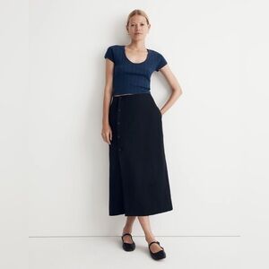 Madewell Linen-Cotton Blend Wrap Midi Skirt, True Black, Size 8